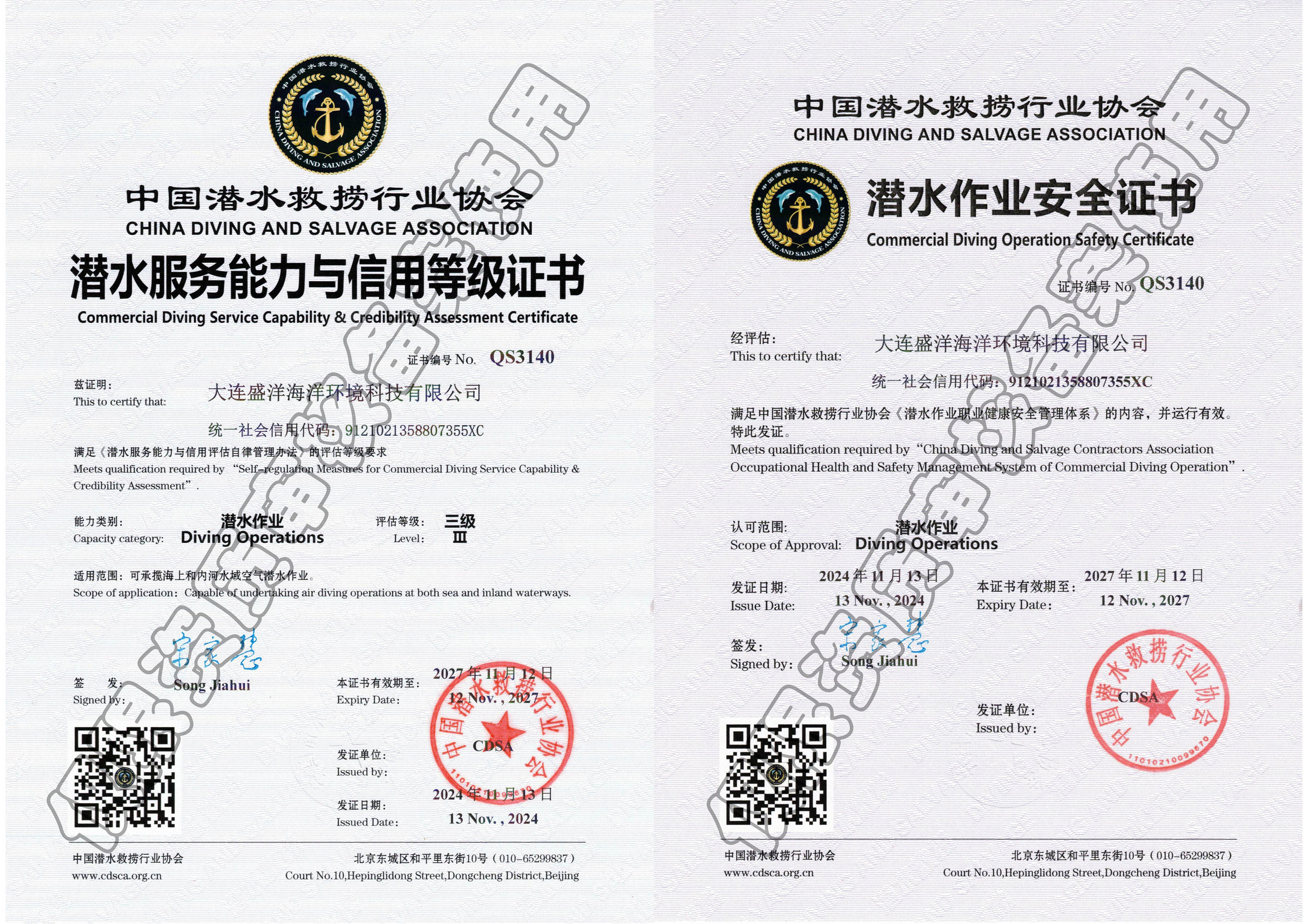 中國潛水救撈行業(yè)協(xié)會潛水服務能力